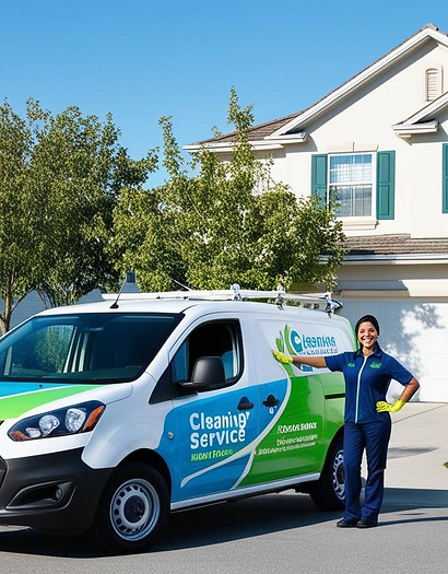 _Real photo-style image of a professional cleaner standing proudly next to a branded clean
