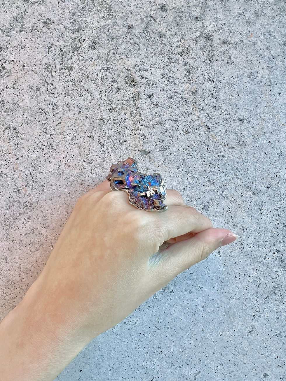 Thumbnail: Sterling Silver Ring with Crystallised Purple Bismuth #3