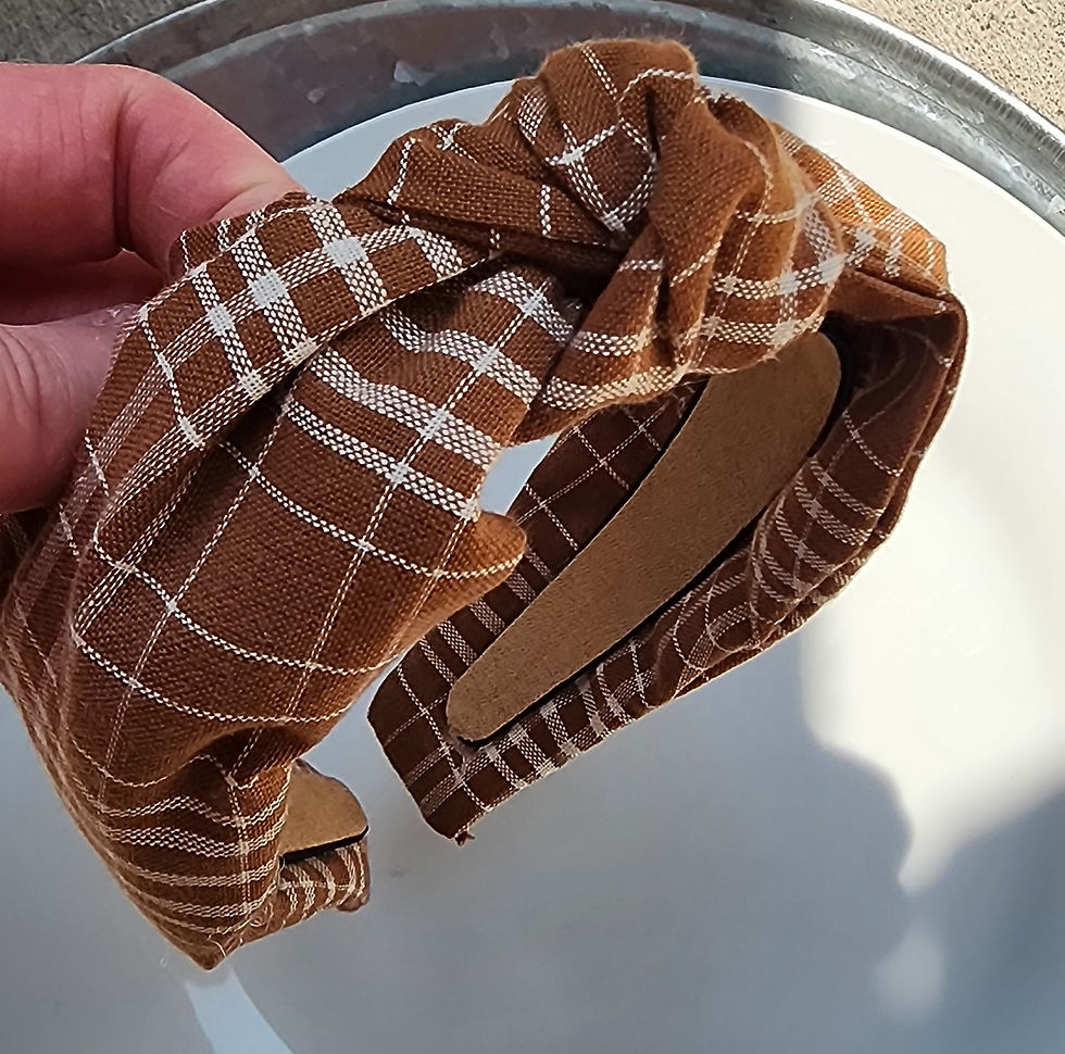 Brown plaid knotted headband handmade accessory