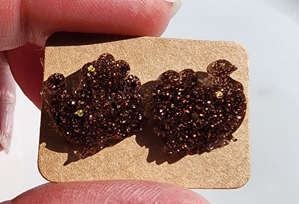 Sparkly brown and orange turkey resin earrings