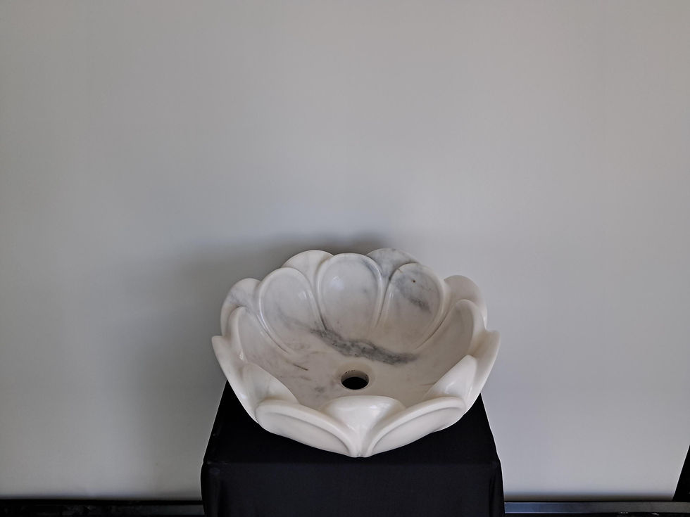 Küçük resim: White Marble Round Flower Shape Vessel Sink, Handcrafted Stone Basin for Bathroo