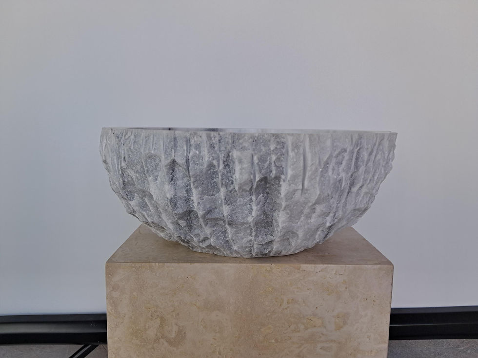 Küçük resim: Rustic Lilac Marble Stone Sink, Hand-Chiseled Round Vessel Basin, Luxury Bathroo