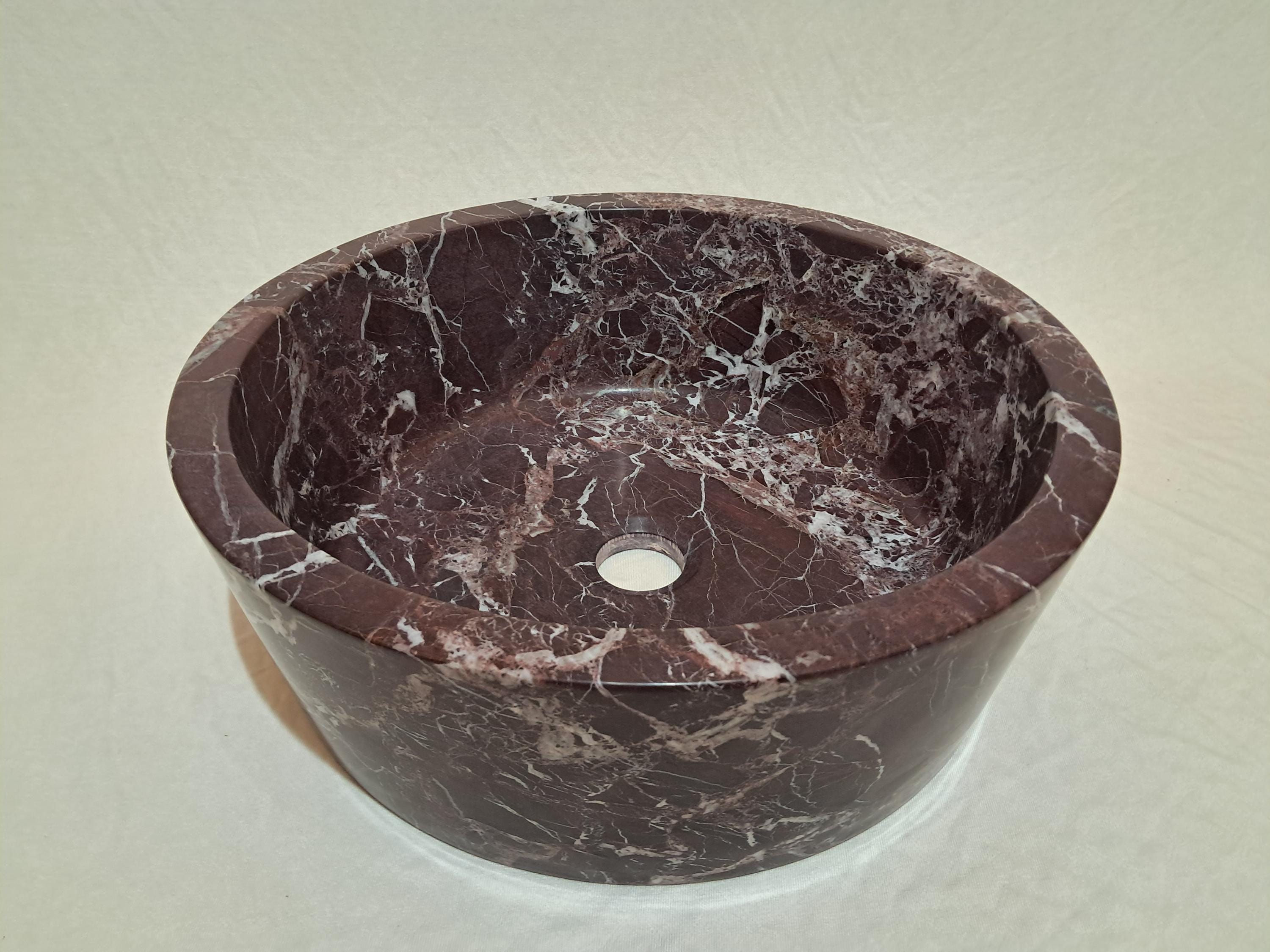 Handcrefted Rosso Levanto Round Marble Sink, Luxury Bathroom Stone Basin, Marble