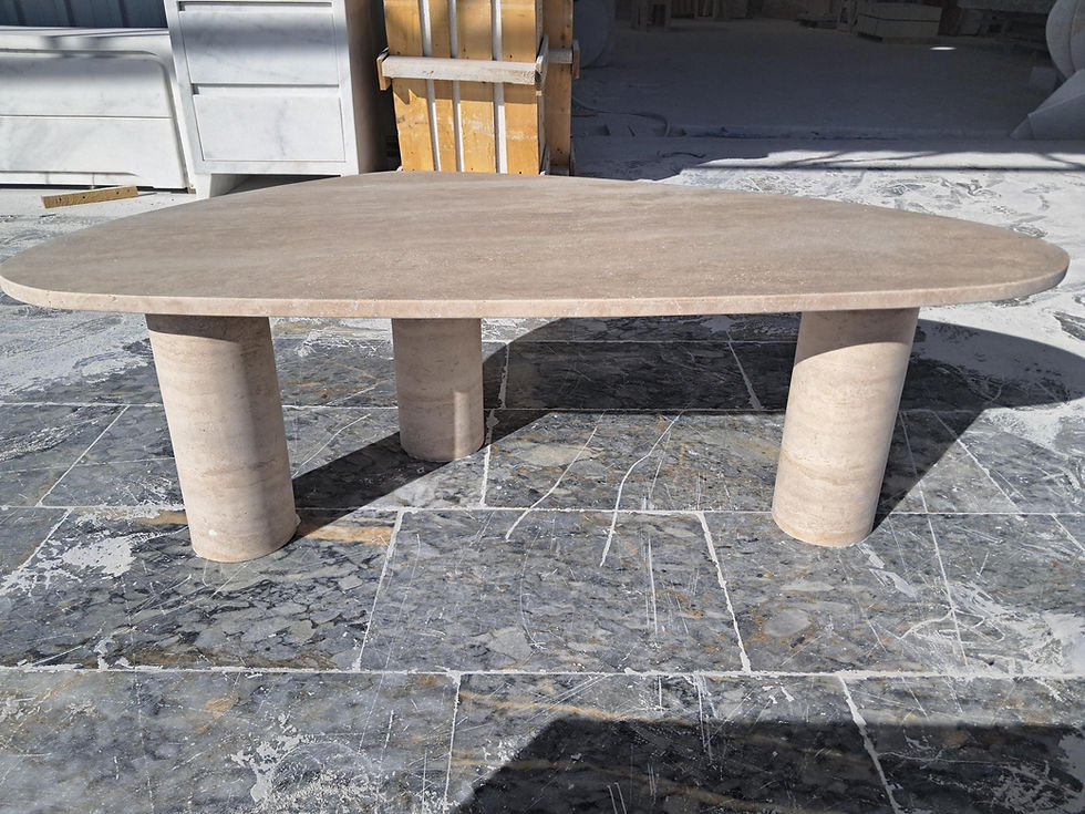 Küçük resim: Travertine Coffee Table with Cylinder Legs, Natural Stone Coffee Table, Sculptur