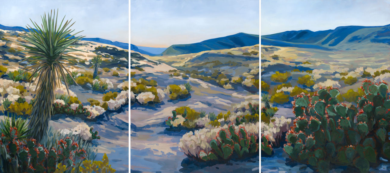 chisos mountains big bend national park landscape painting triptych by danika ostrowski