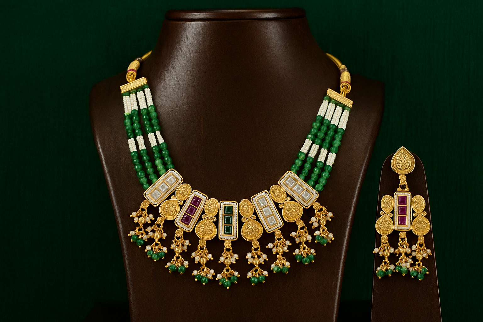 Classic Rajwadi Polish Full Stone Necklace Set