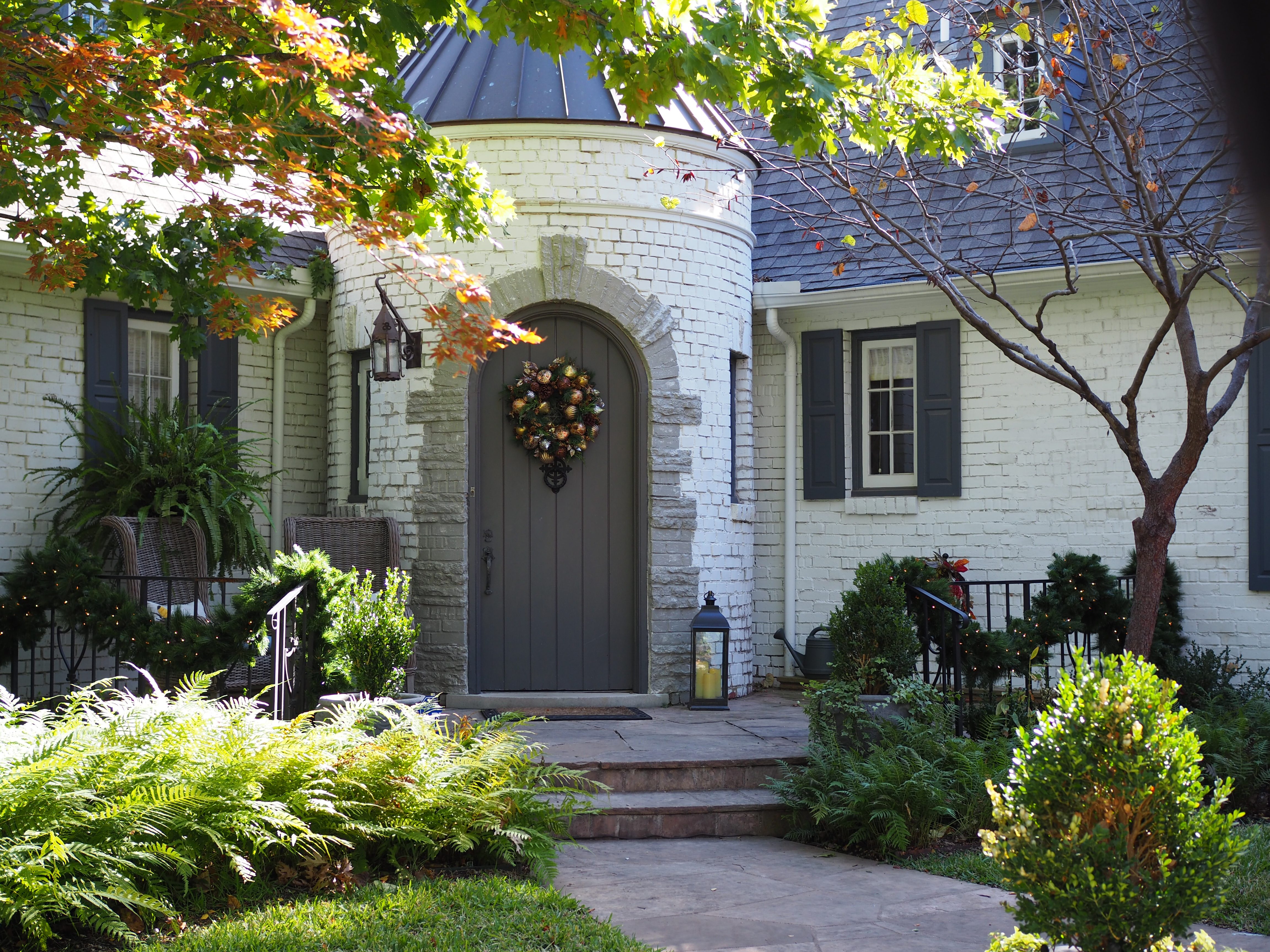 Front Door Wreath and Fence Garland