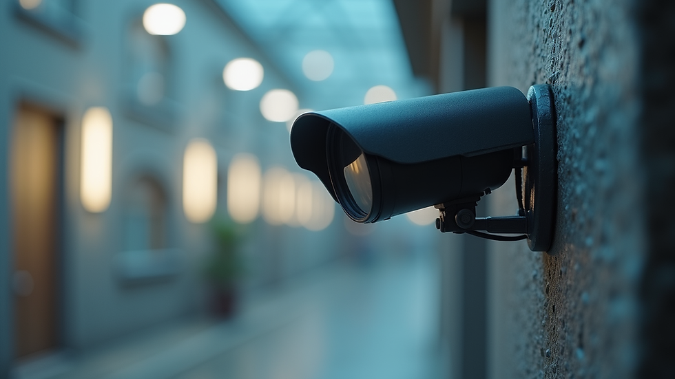 Close-up view of a bullet CCTV camera mounted on a wall