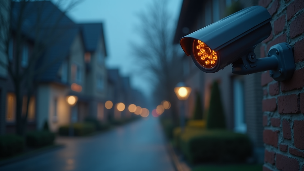 Close-up view of outdoor security camera with night vision LEDs