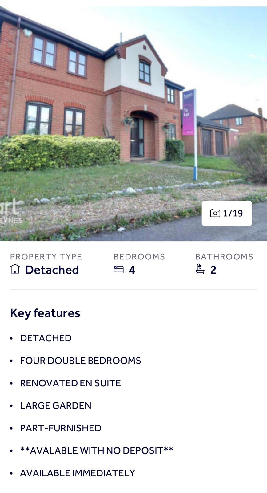 MK7, Milton Keynes, 4 Bed 2 Bath, Detached House, R2SA / R2R