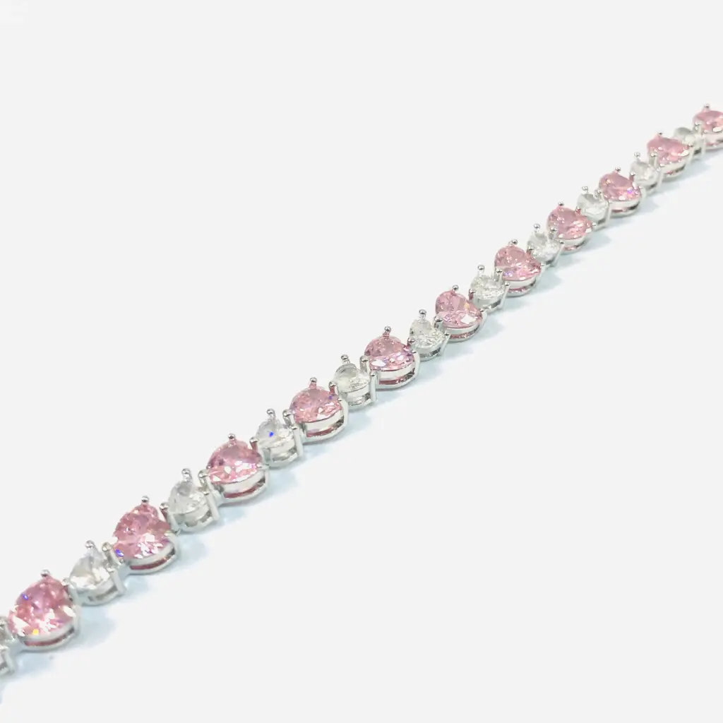 PULSEIRA CORAÇÃO PEDRA CRISTAL/ROSA/RÓDIO