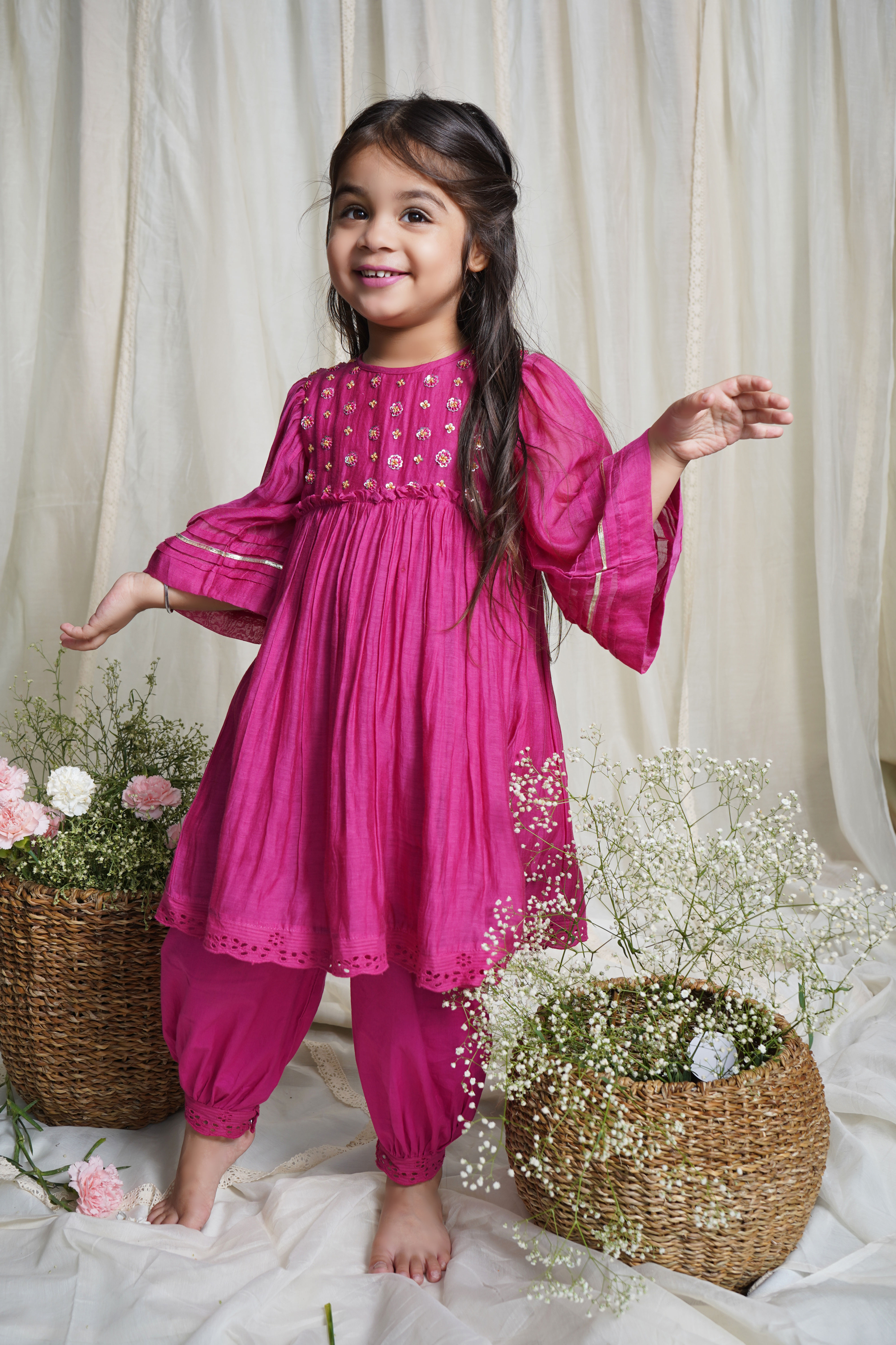 Zinnia fuschia  kids suit set