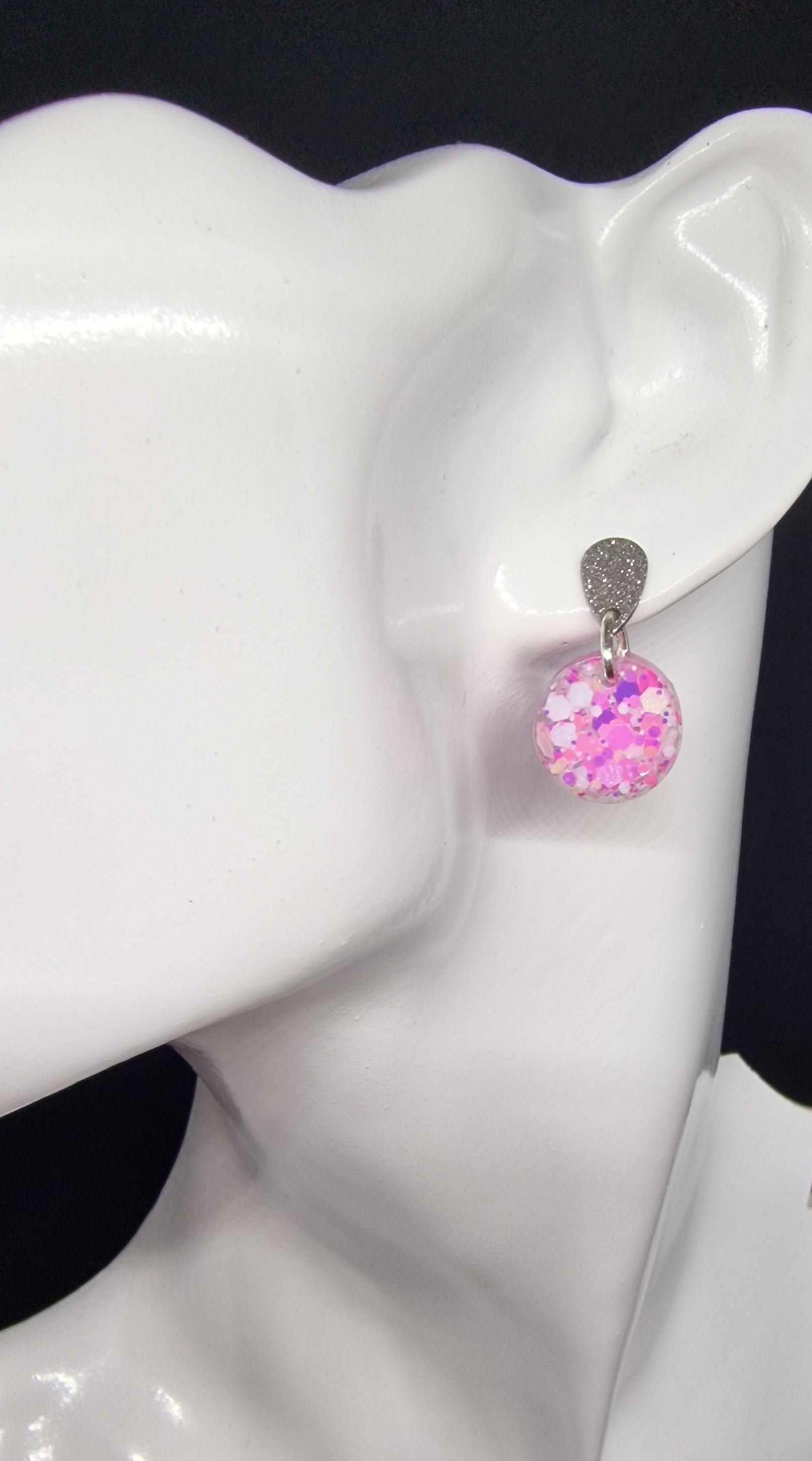 Boucles d'oreilles pastilles roses et blanches