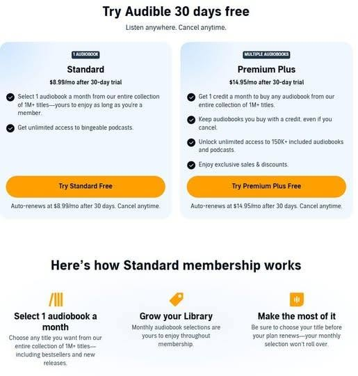 Audible 30 day free trial