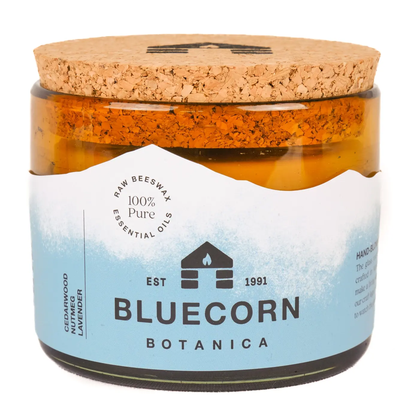 BlueCorn Beeswax Candle Blownglass Jar