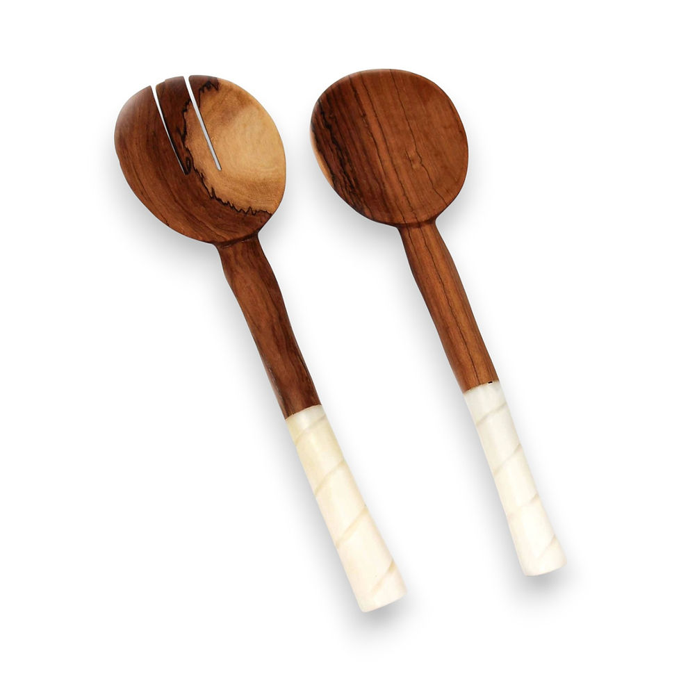 Thumbnail: Olive Wood Serving Set with Etched Handle