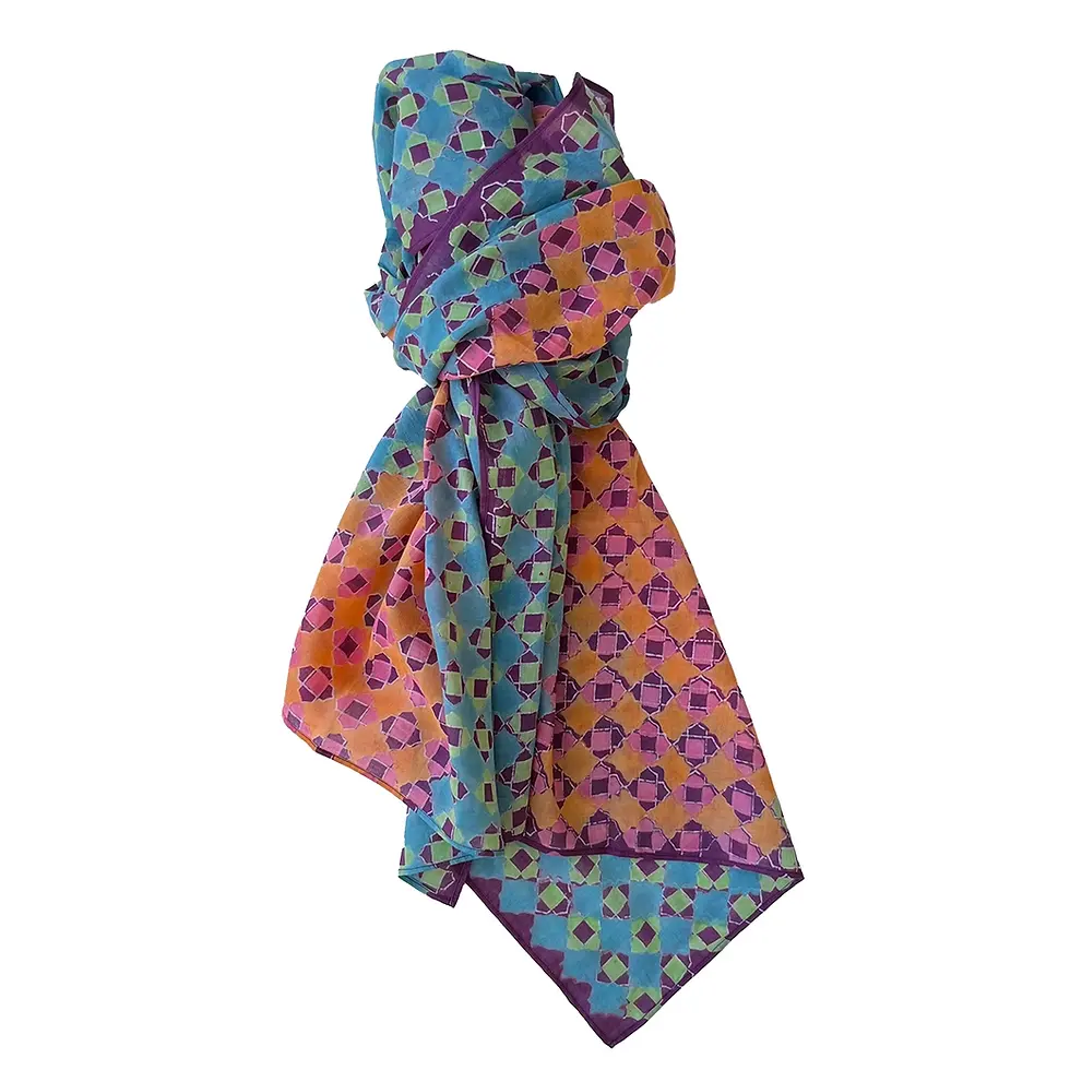 Block Print Cotton Scarf - Mosaic Purple