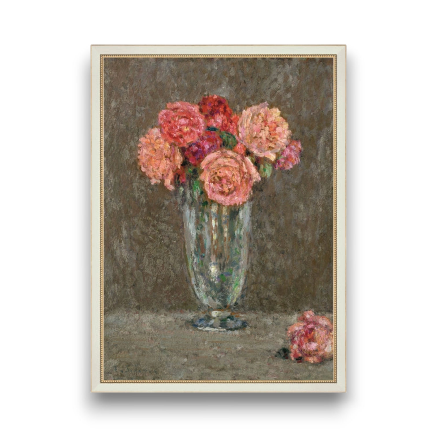 Glass Vase with Roses Framed Canvas Art