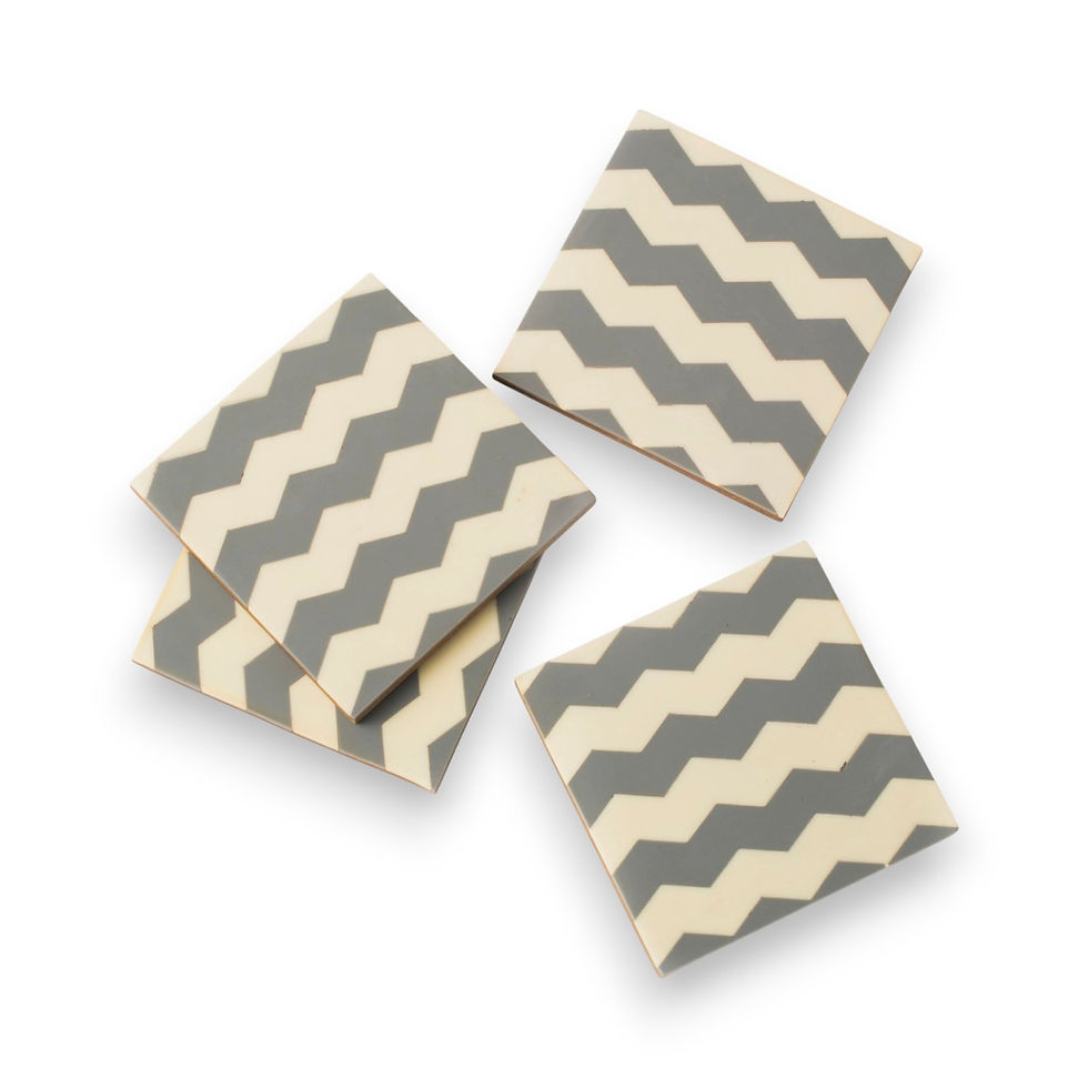 Grey + Ivory Chevron Coaster Set of 4