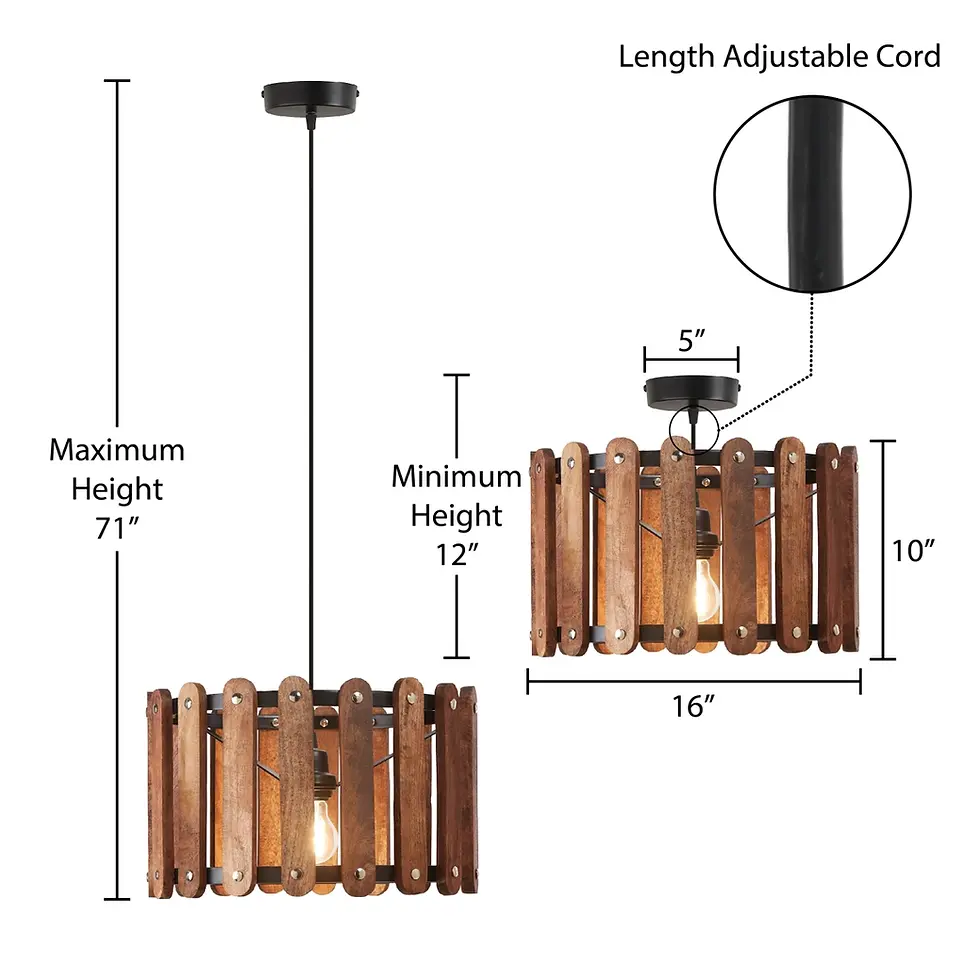 Thumbnail: Wrenley Metal + Wood Hanging Pendant Lamp