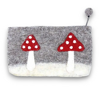 Mushroom Felted Wool Coin Purse in Grey
