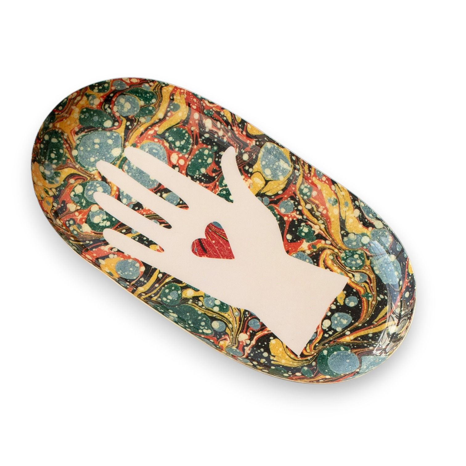 Enamel Painted Tray - Heart in Hand