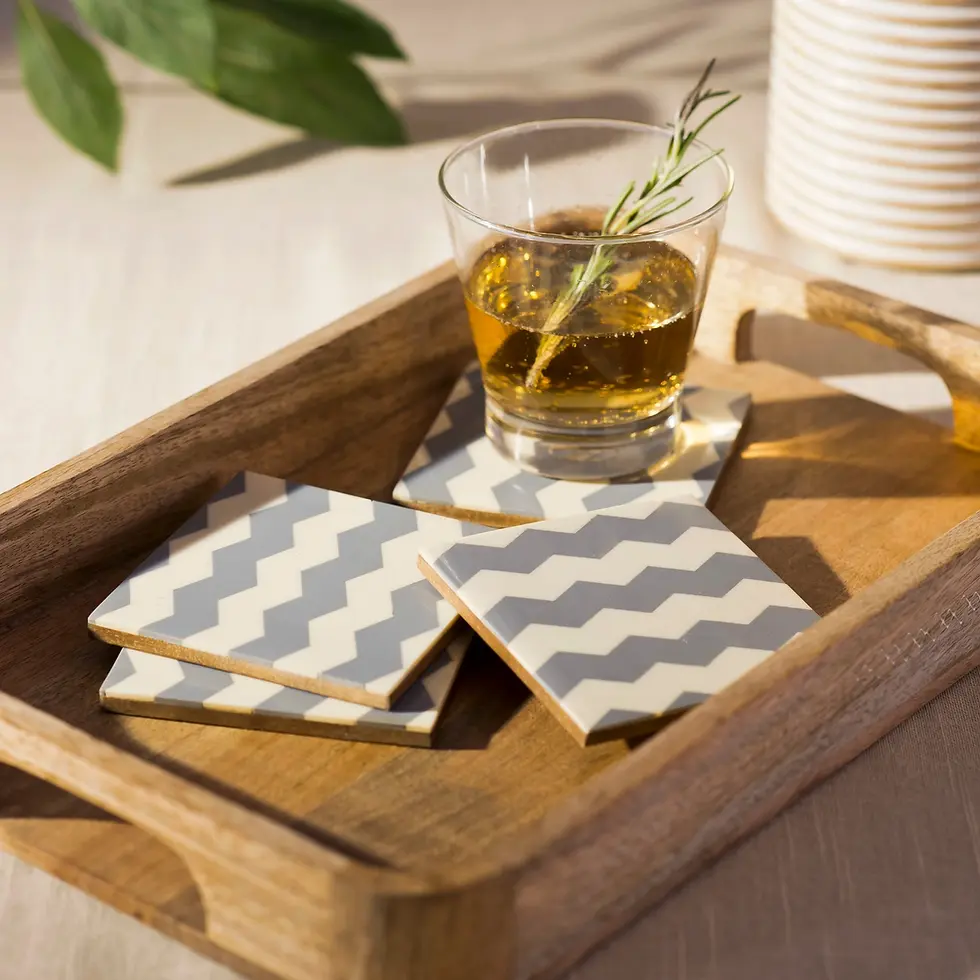 Grey + Ivory Chevron Coaster Set of 4