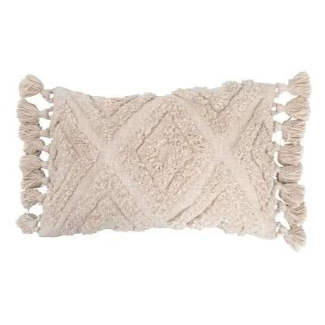 Woven Cotton Chenille Lumbar Down Pillow in Diamond Pattern