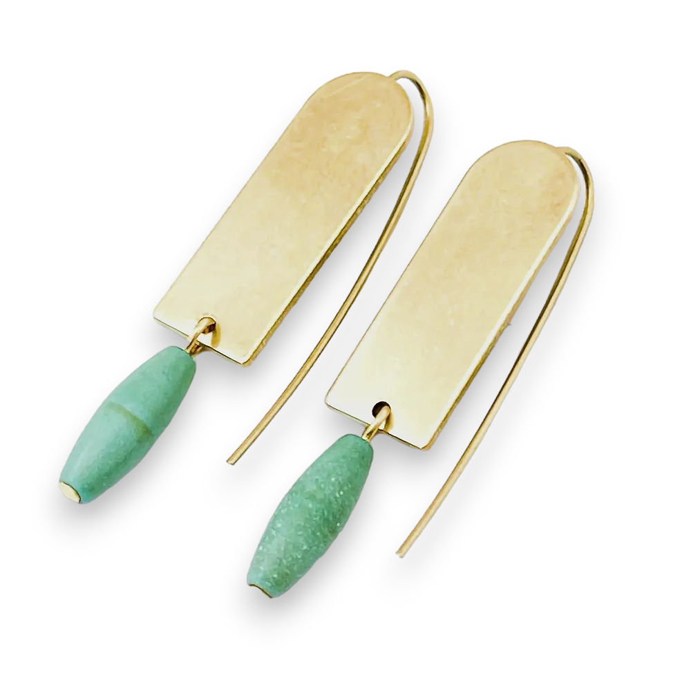 Long Ear Wire Brass Turquoise Earrings