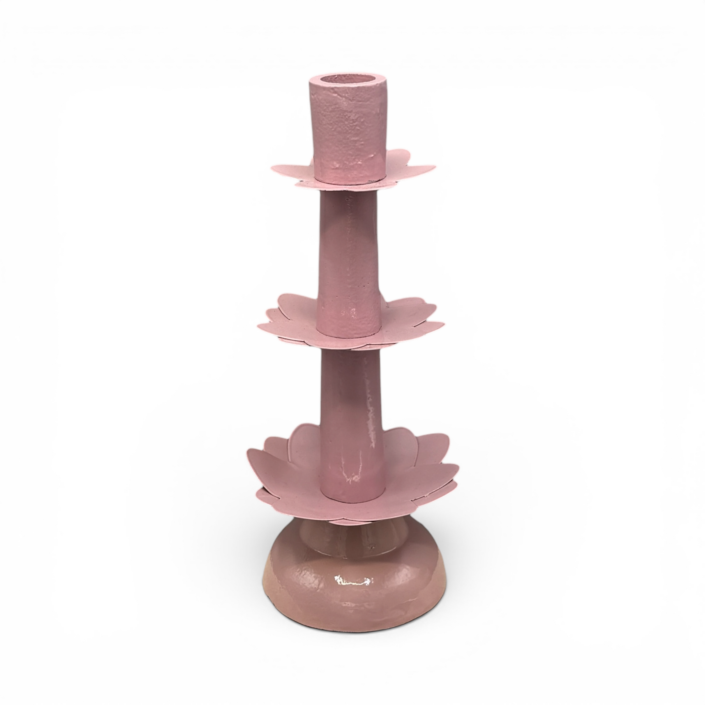 Lotus Bloom Tapered Pink Candleholder in Large