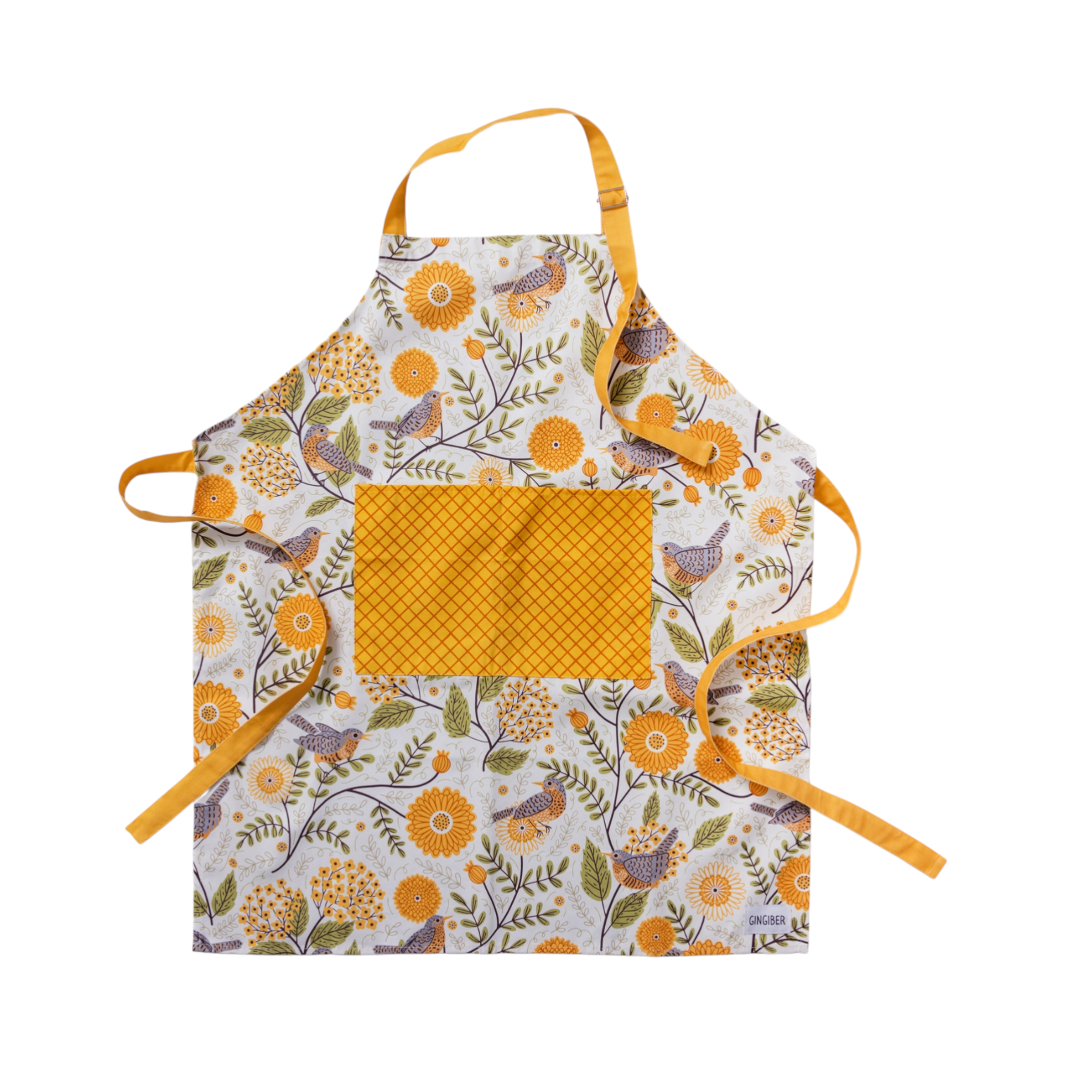 Cotton Apron in Mums + Robins Print