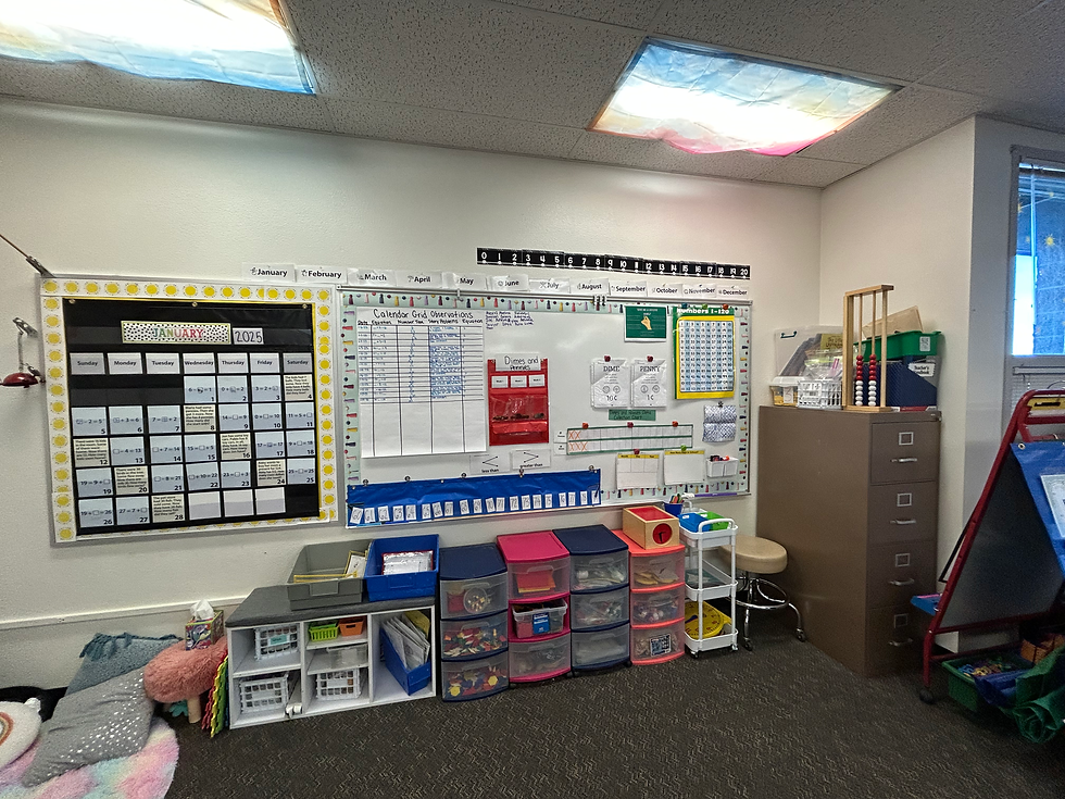 Here is Number Corner! Number Corner is the first part of math where we go over the calendar, the number of days in school, the date, and more. It is part of the Bridges curriculum and I'm a fan of it!