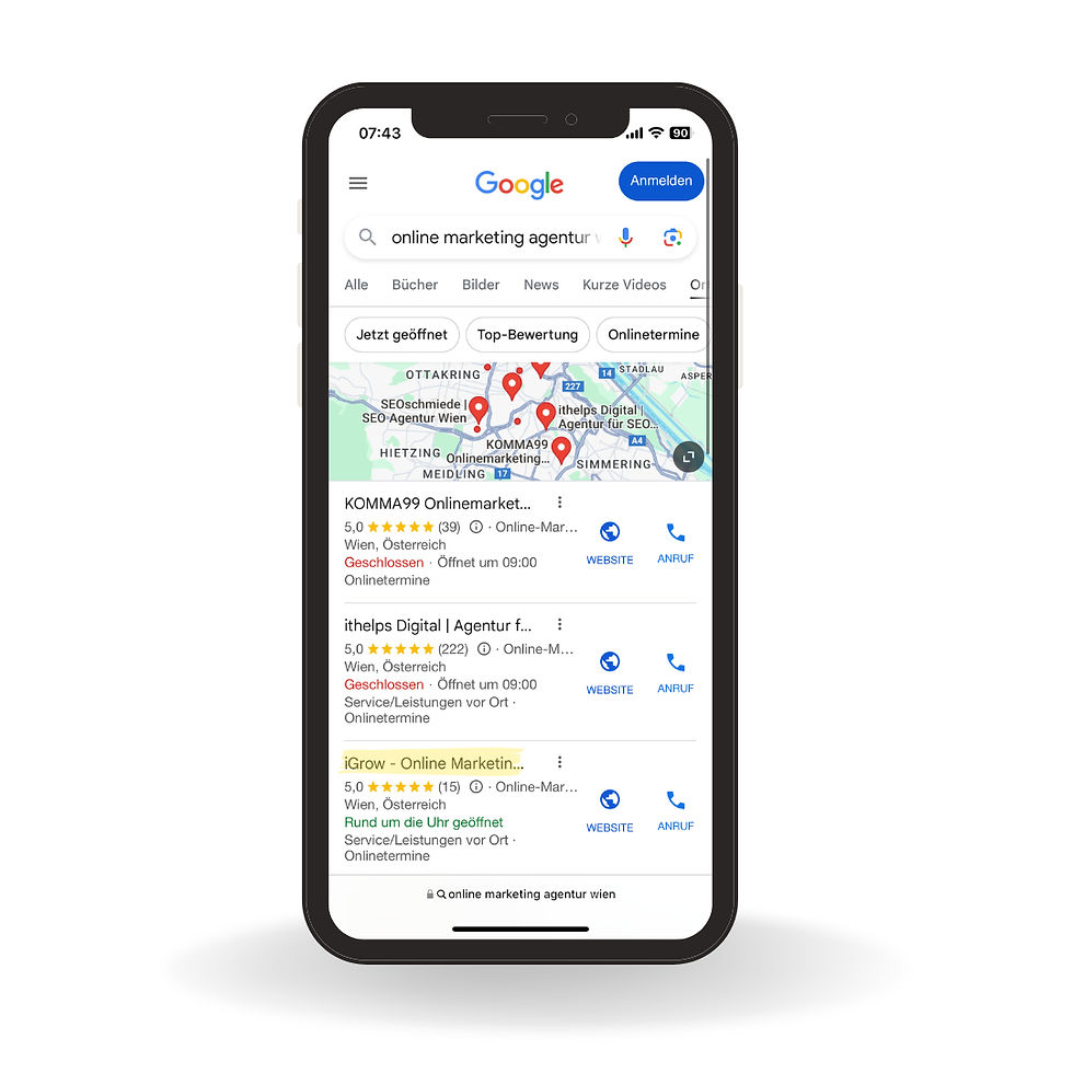 Google Maps Ranking Top 3 Service bei iGrow - Online Marketing Agentur Wien
