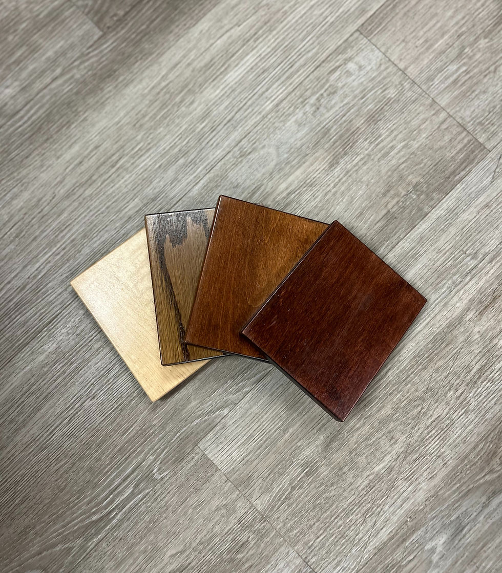 wood stain colour samples on wormy maple in ontario