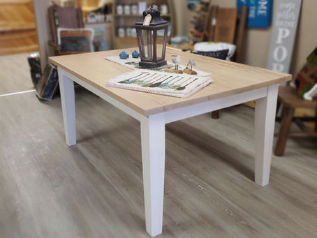white and natural solid top harvest table