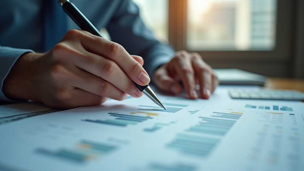Close-up view of a financial analyst reviewing treasury reports