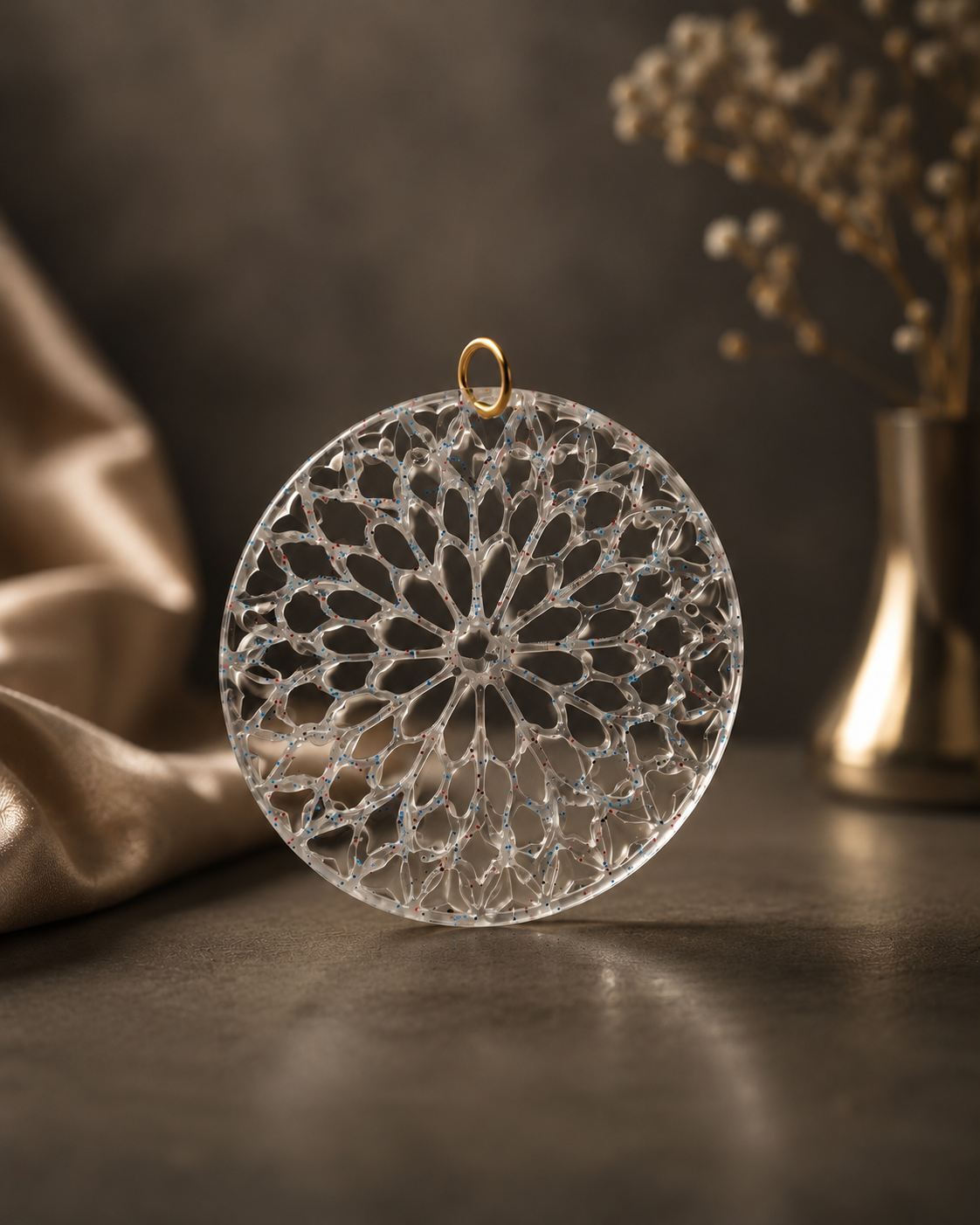 Médaille Notre Dame transparente et pailletée 