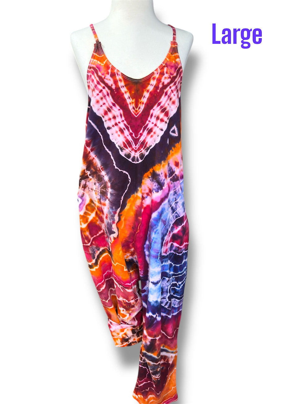 purple pink orange harem jumpsuit large