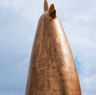 Zeven meter hoge gouden sculptuur van een vogel op een ei op de Markt in Eindhoven