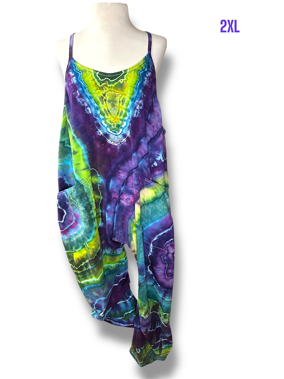 neon green purple blue tide geode harem jumpsuit 2xl