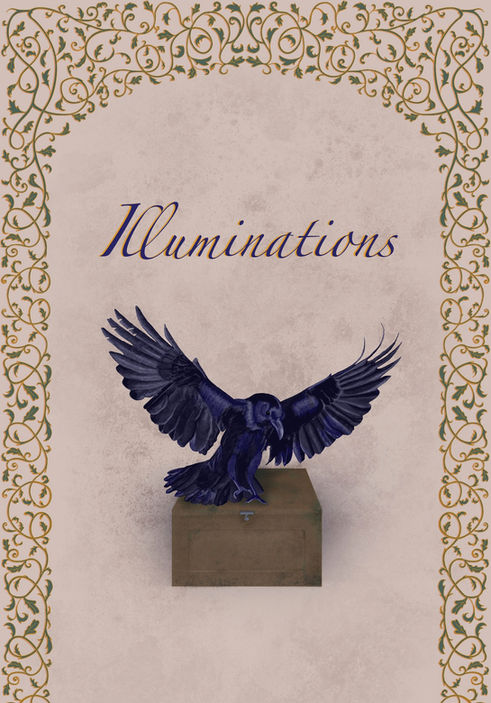 Cover design for the book ‘Illuminations’ by the amazing children’s book author T. Kingfisher. I drew inspiration from medieval book illuminations for the framing, contrasting the stylised frame with the realistic depiction of the crow in the centre.