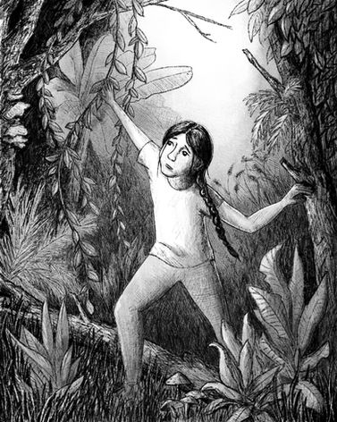 chapter book art, chapter book, black and white illustration, bw, b&w, middle grade, YA, young adult, plants, rainforest, adventure, teenager, young adult