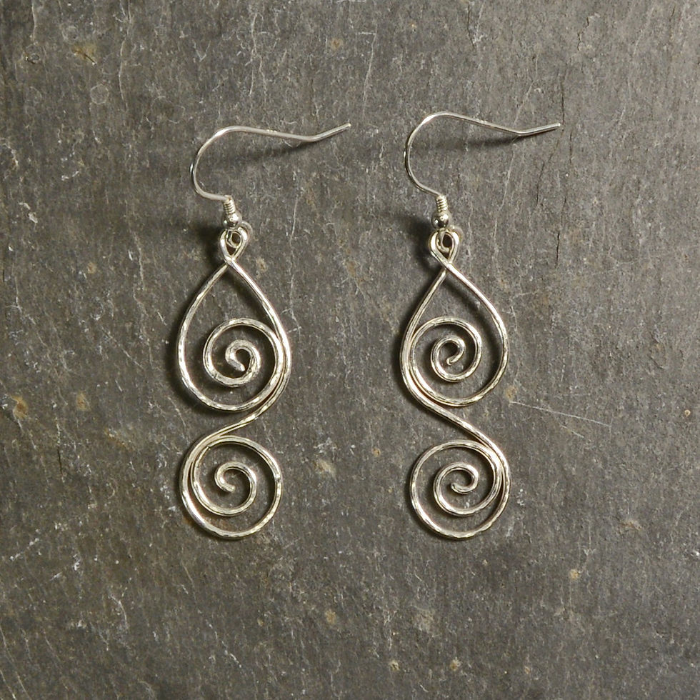 Thumbnail: Handmade Sterling Silver Double Spiral Drop earrings
