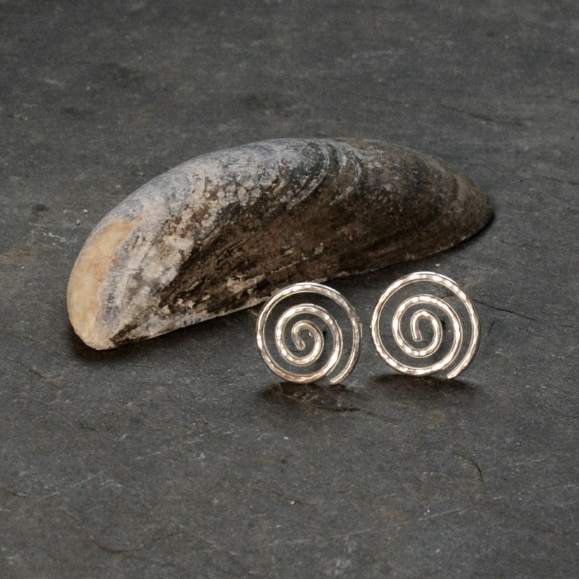 Thumbnail: Handmade Sterling Silver Open Spiral Stud Earrings
