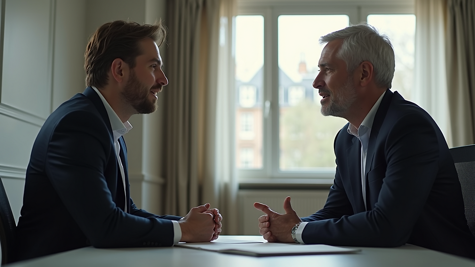Eye-level view of a coach and client discussing goals