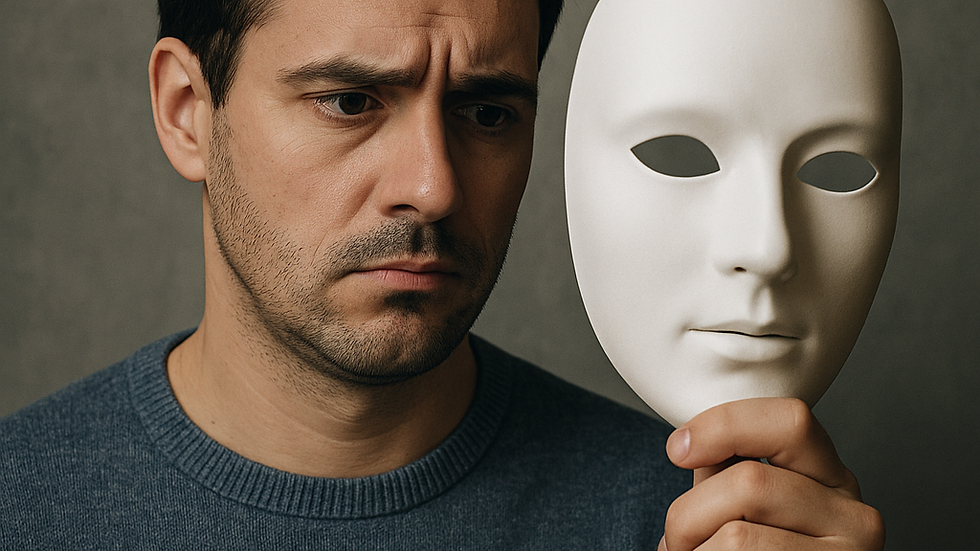 A man looking at a mask
