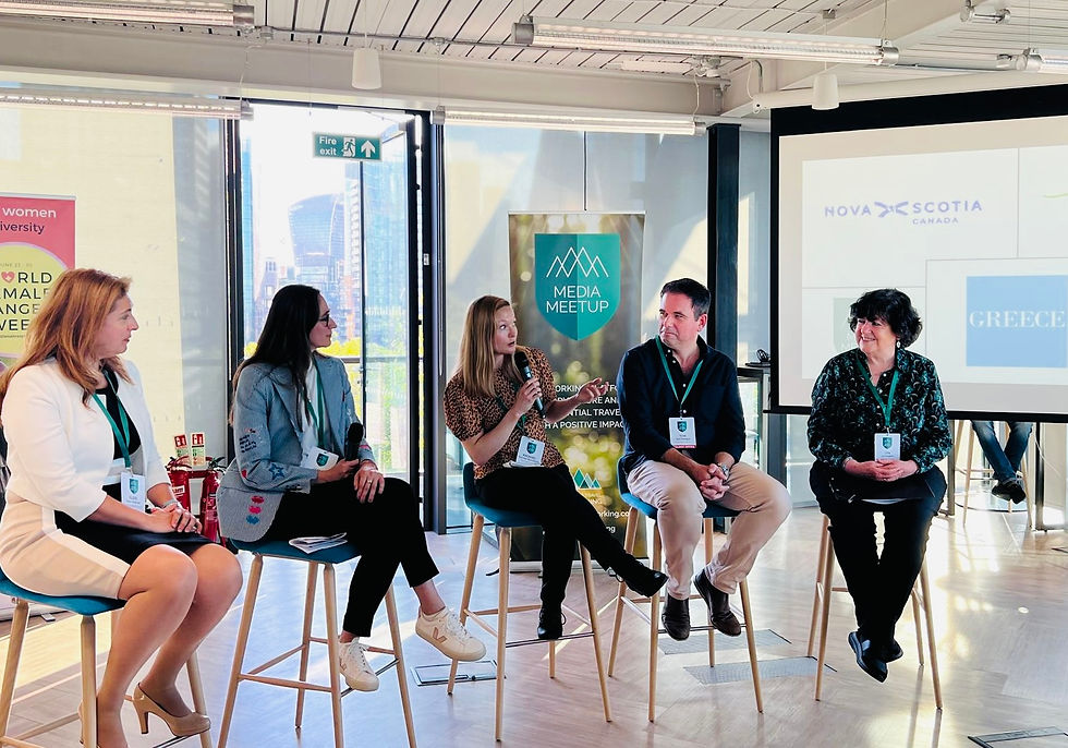Eleni Skarveli from the Greek National Tourism Organisation, Luisa Uruena from Tourism Nova Scotia, Rachael Mathewson from Destination British Columbia, Tom Panagos from Costa Rica Tourism and founder and editor-in-chief, Lyn Hughes from Wanderlust Magazine (Moderator)