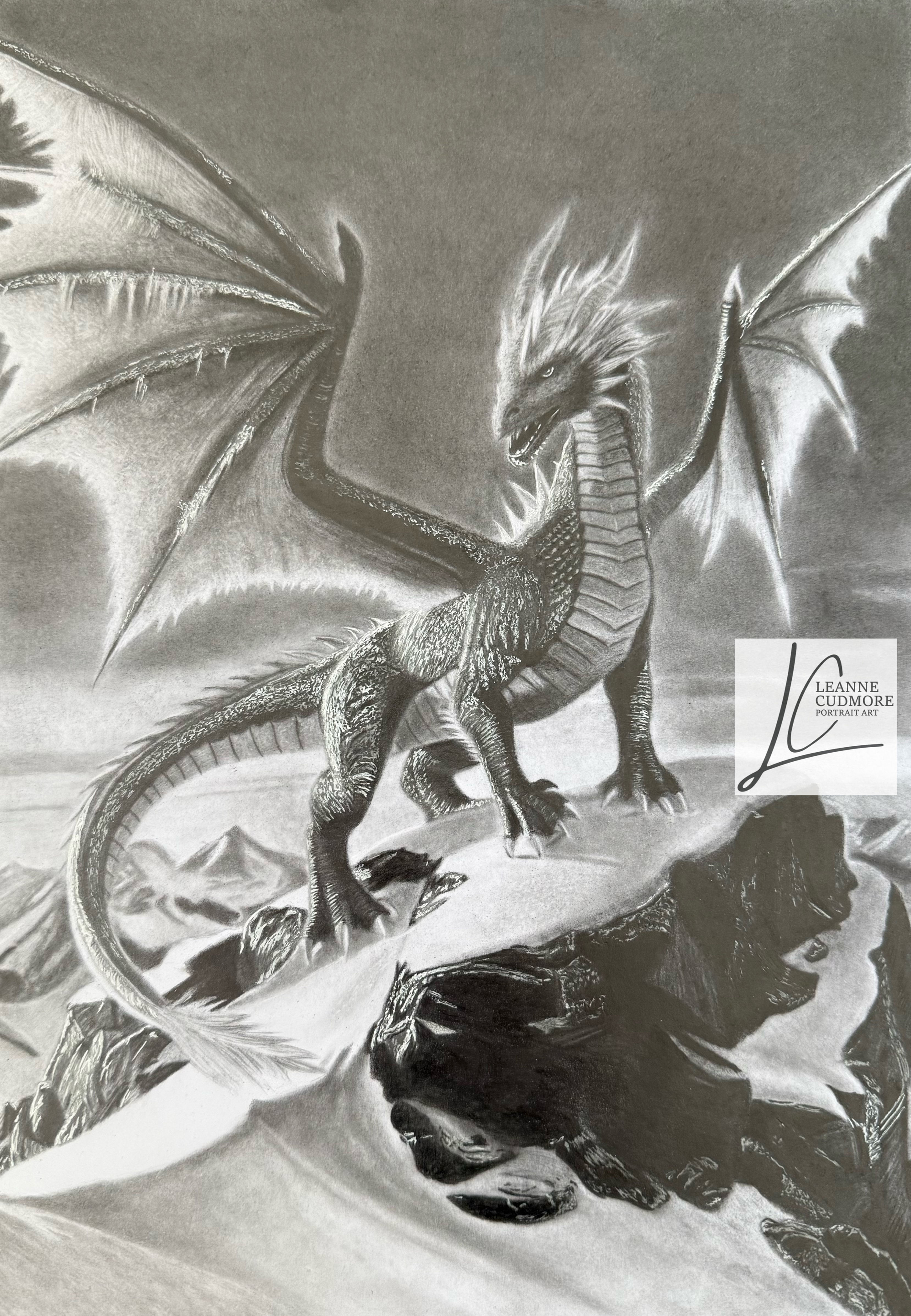 Winshiers - Winter Dragon in an icy slope looking fierce in snowy landscape