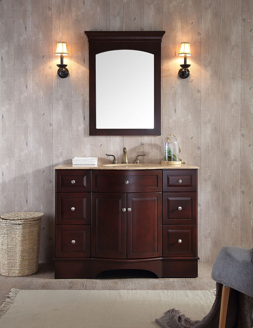 Thumbnail: 48" Lotus Single Sink Vanity with Travertine Marble Top and Mirror