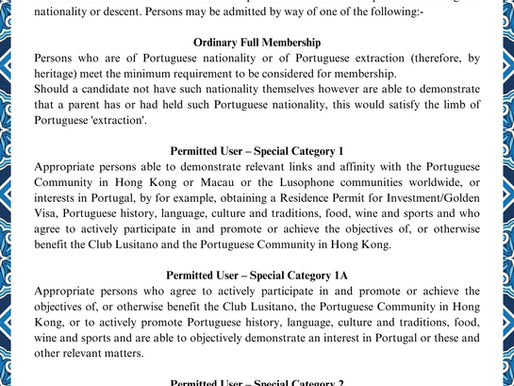 Club Lusitano Membership & Permitted User Categories